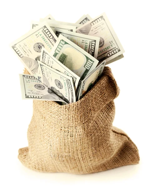 Dinheiro em saco isolado em branco — Fotografia de Stock