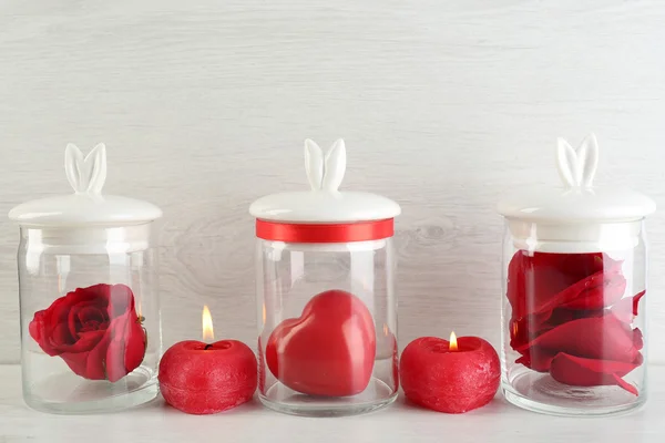 Decorative heart in glass jar — Stock Photo, Image