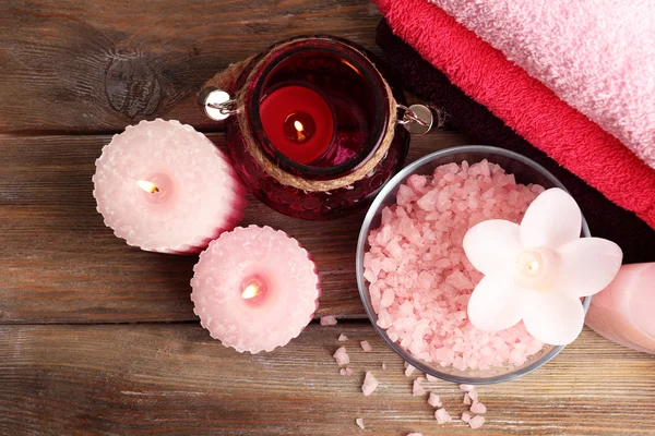 Spa still life with candlelight and sea salt — Stock Photo, Image