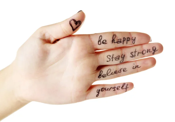 Female hand with written message — Stock Photo, Image