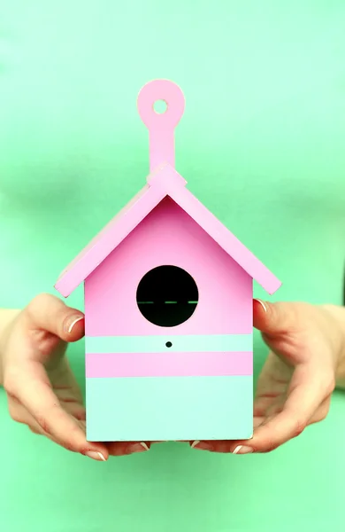 Декоративная коробка для гнездования в женских руках, крупным планом — стоковое фото
