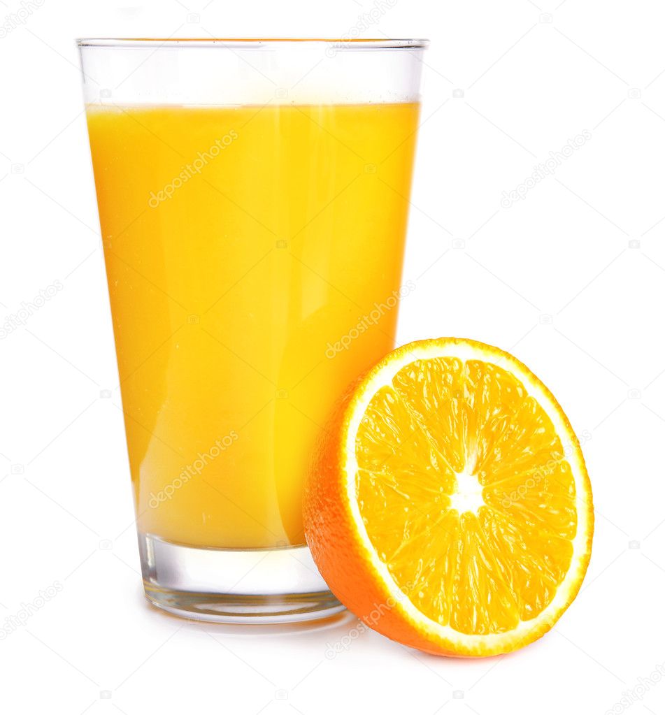 Glass of orange juice isolated on white