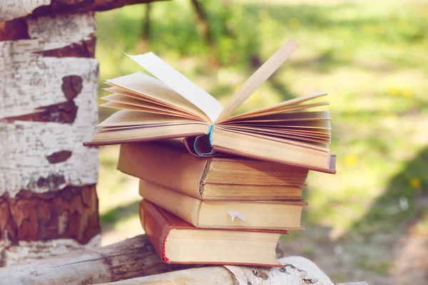 Stack of books outdoors — Stock Photo, Image