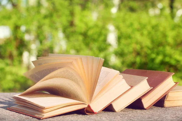 Stack of books outdoors — Stock Photo, Image