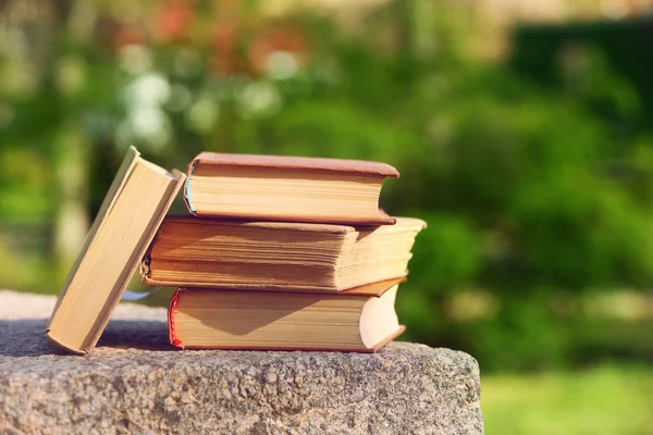 Stack of books outdoors — Stock Photo, Image