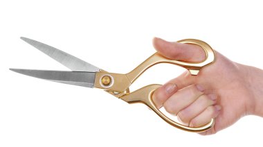 el ile üzerine beyaz izole makas