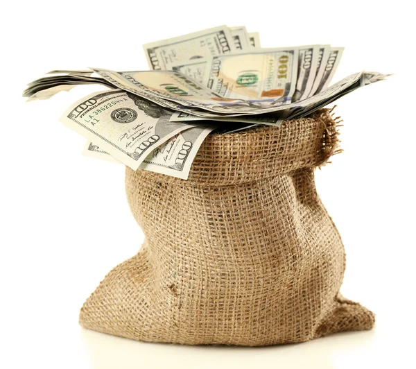 Money in bag  on white — Stock Photo, Image