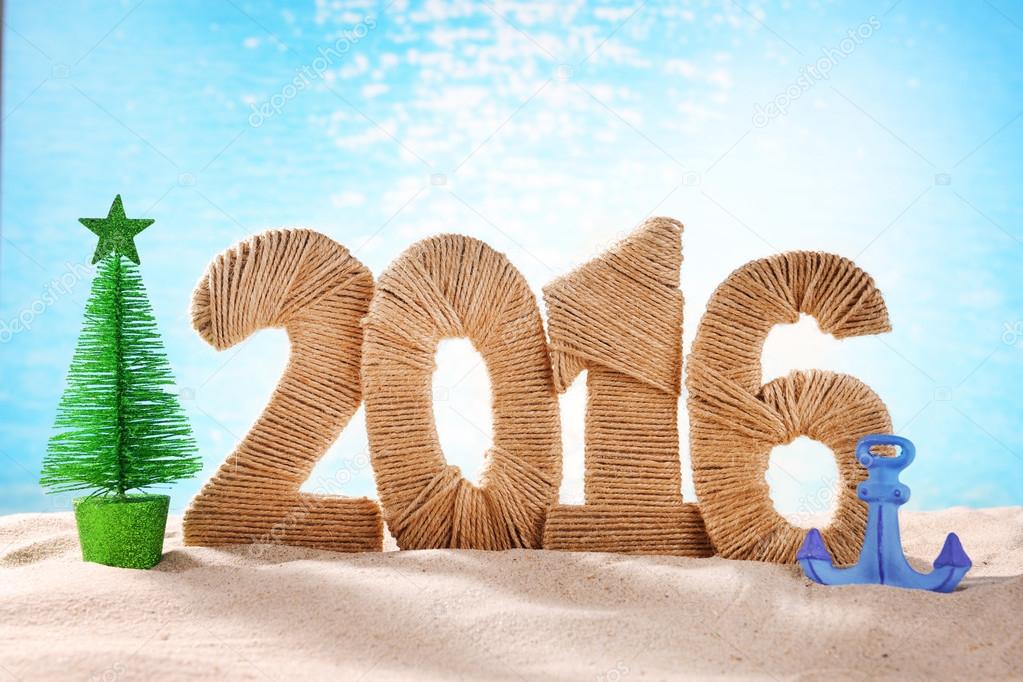 New year 2016 sign on beach