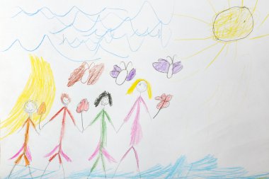 Beyaz sayfa üzerinde çizim çocuklar