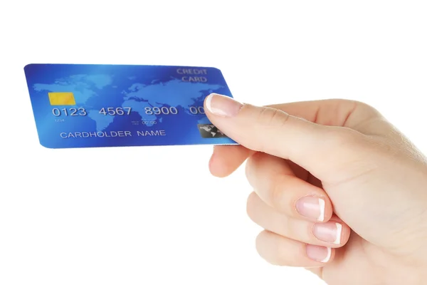 Hand holding credit card, isolated on white — Stock Photo, Image