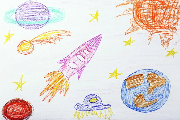 Bambini che disegnano su foglio bianco di carta, primo piano — Foto Stock