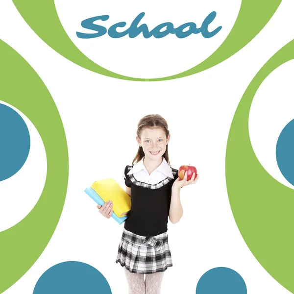 Schulkonzept. Schulmädchen auf abstraktem Hintergrund — Stockfoto