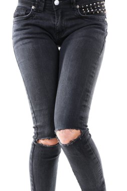 Kız gibi bacaklar beyaz izole yırtık kot pantolon