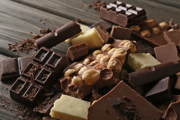 Set of chocolate with hazelnut, closeup — Stock Photo, Image