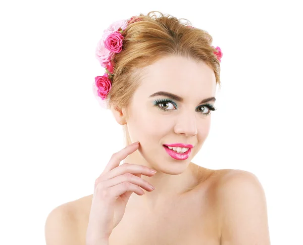 Mujer joven con flores — Foto de Stock