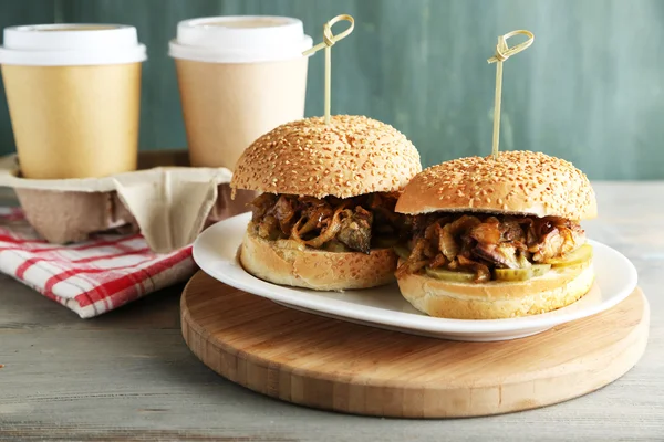 Tasty sandwich on cutting board — Stock Photo, Image