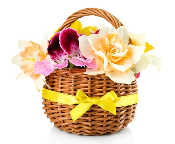 Beautiful flowers in basket — Stock Photo, Image