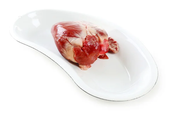 Organo cardiaco in vassoio metallico medico — Foto Stock