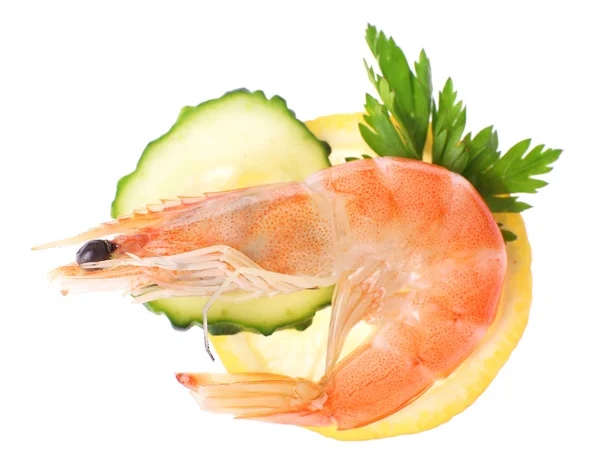 Boiled shrimp with lemon — Stock Photo, Image