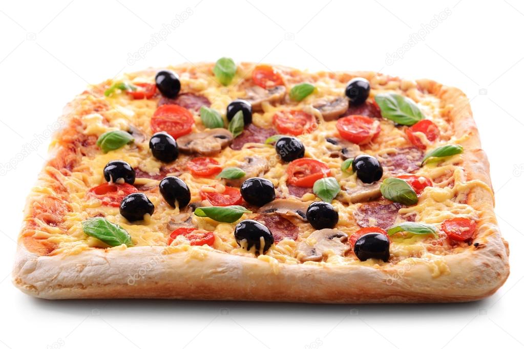 Delicious homemade pizza isolated on white