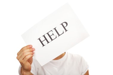 Kağıdın yardımıyla erkek elinde beyaz izole işareti