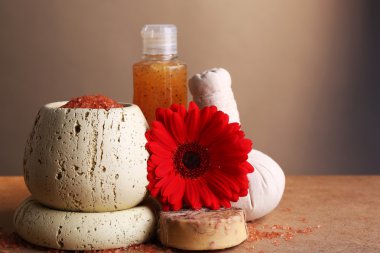 kaplıca tedavisi açık renk arka plan üzerinde ahşap masa üzerinde bileşimi