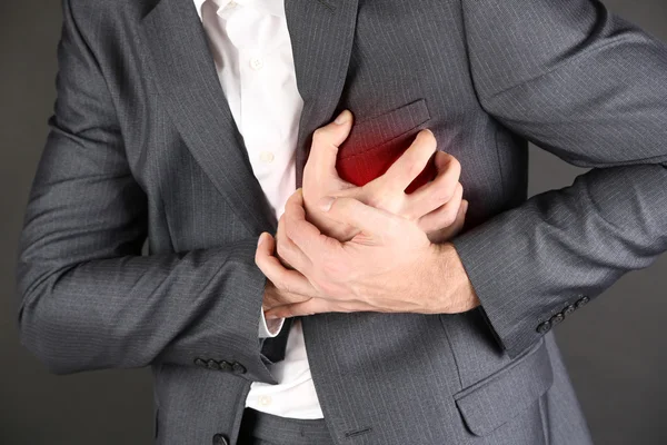 Man having chest pain - heart attack close up — Stock Photo, Image