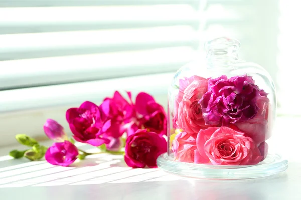 Bella composizione con fiori su sfondo chiaro — Foto Stock