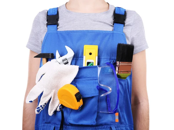 Mann in Overalls mit Werkzeug — Stockfoto