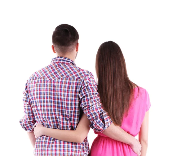 Rückseite des jungen Paares isoliert auf weiß — Stockfoto