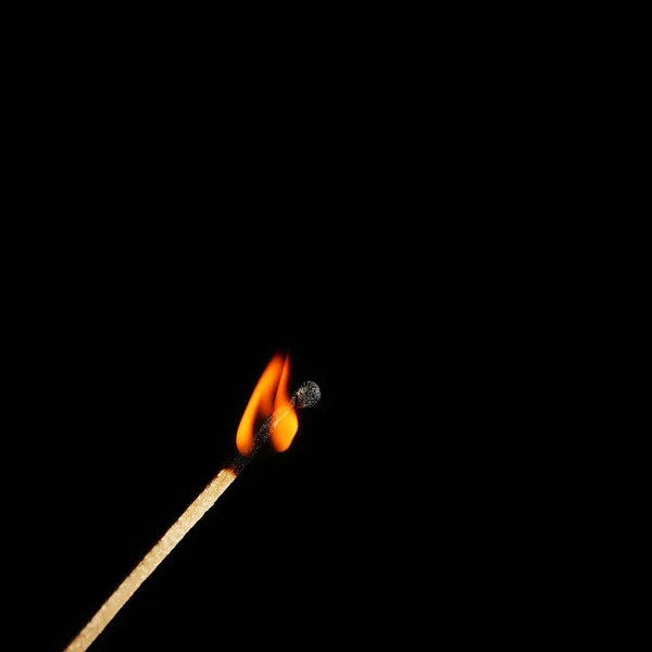 Burning match on black background — Stock Photo, Image