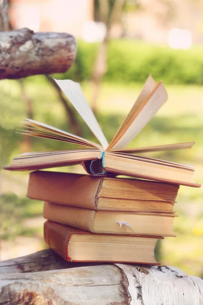 Stack of books outdoors — Stock Photo, Image