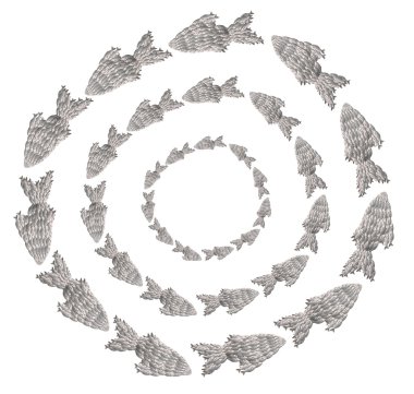 Fish silhouettes in circles clipart