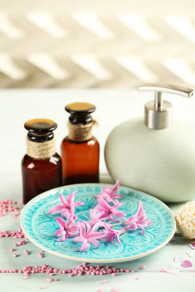 Beautiful spa composition with hyacinth flowers, close up — Stock Photo, Image