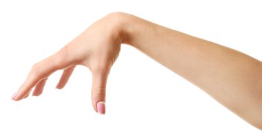 Kadın eli beyaza izole edilmiş.