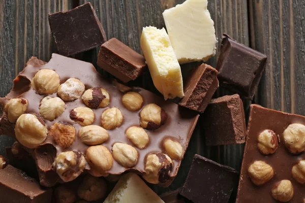 Set of chocolate with hazelnut, closeup — Stock Photo, Image