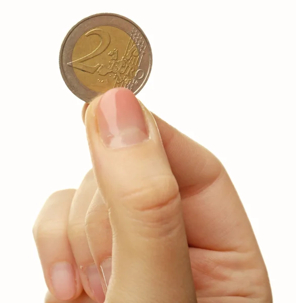 Female hand with coin — Stock Photo, Image