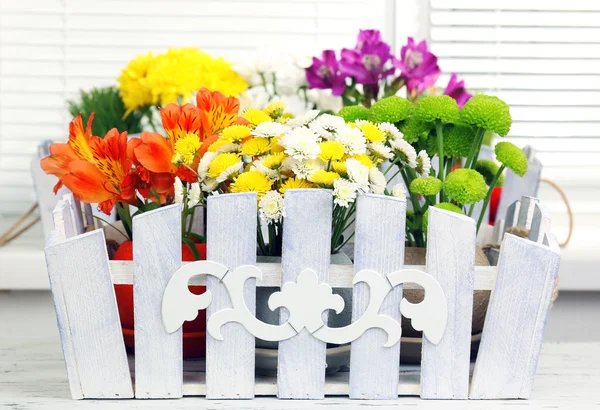 Beautiful flowers in ornamental flowerpot — Stock Photo, Image