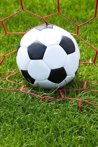 Soccer ball in goal — Stock Photo, Image