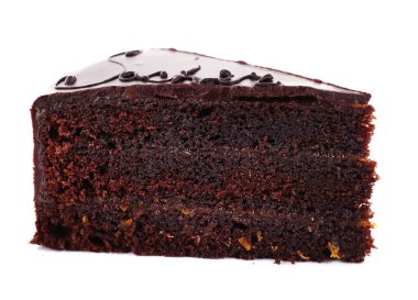 Beyaz üzerine izole edilmiş bir parça çikolatalı kek.