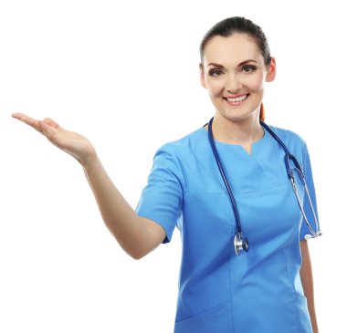 güzel doktor kadın üzerinde beyaz izole