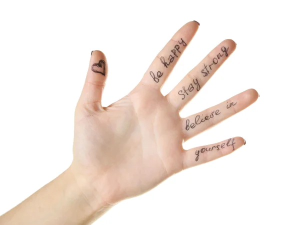 Female hand with written message — Stock Photo, Image