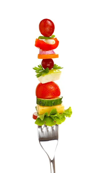 Snack of vegetables on fork — Stock Photo, Image