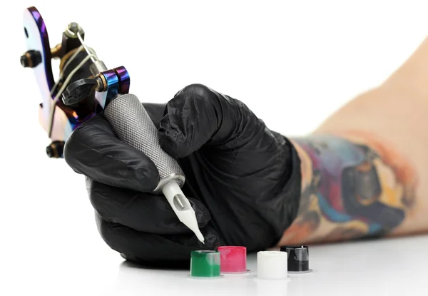 Tattoo artist with tattoo machine — Stock Photo, Image