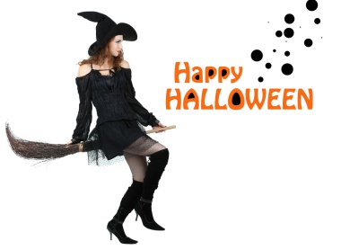 Beyaz süpürgeyle cadılar bayramı cadısı