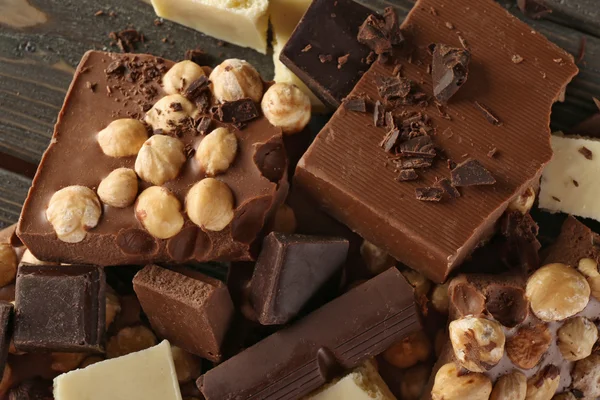 Set of chocolate with hazelnut, closeup — Stock Photo, Image