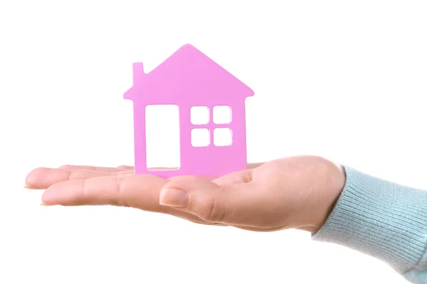 Female hand with small model of house — Stock Photo, Image