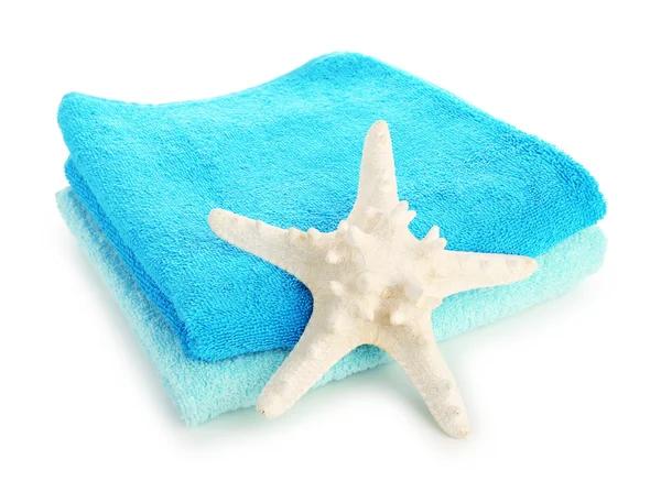 Towels with starfish isolated on white — Stock Photo, Image