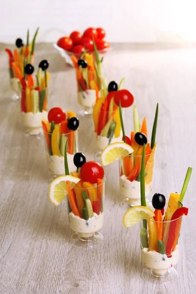 Snack of vegetables in glassware — Stock Photo, Image
