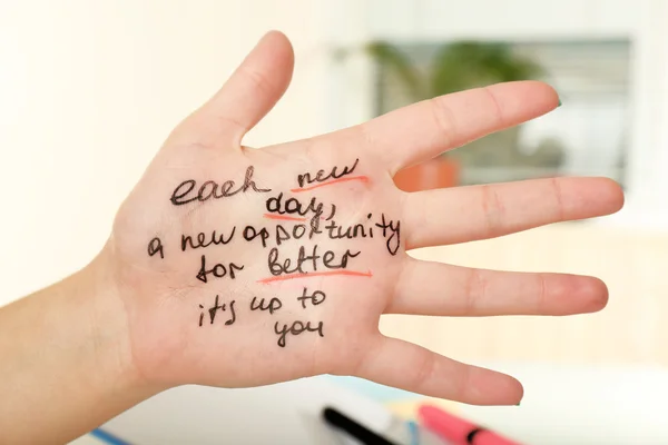 Female hand with written message — Stock Photo, Image